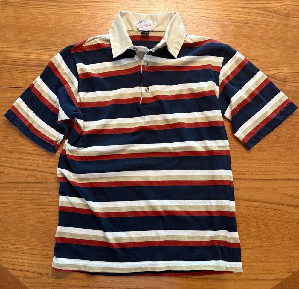 Gino Fabrini Vintage Striped Short Sleeve Polo Shirt Size M